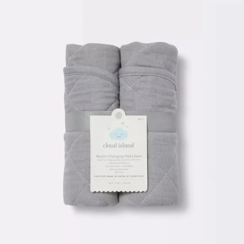 Cloud Island Muslin Changing Pad Liner - Grey - 2pk - NEW WITH TAGS